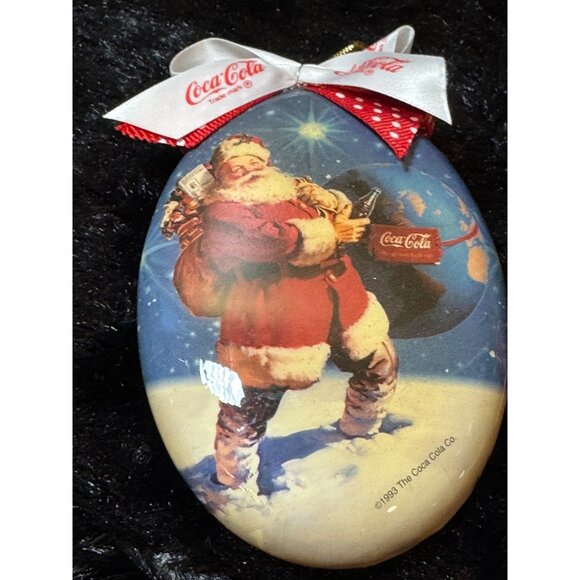 Vintage 1993 Coca-Cola Brand Santa Ornaments Set Of 4 Round And Oval - Picture 4 of 14